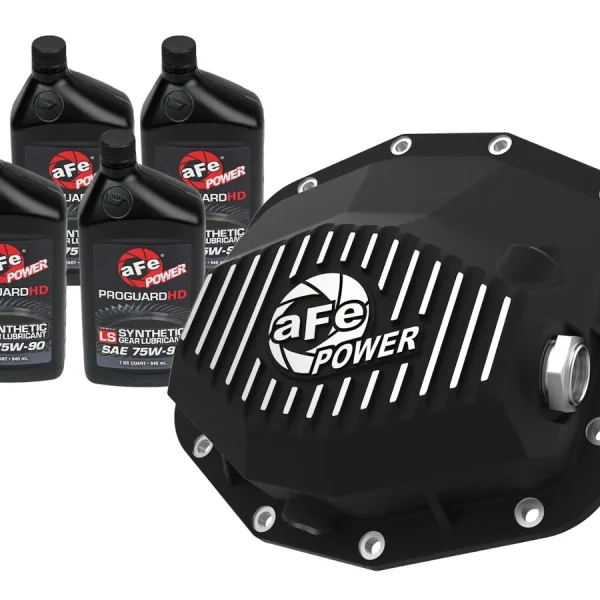 Pro Series Rear Differential Cover Black w/ Machined Fins & Gear Oil By AFE Power