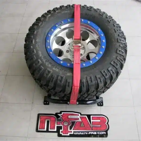 Bed Mounted Tire Carrier Universal - Gloss Black - Red Strap By N-Fab