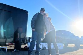 man and daughter at drag race