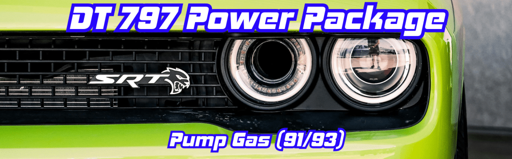 DT797 Power Package close up picture of the hellcat logo and headlights and is a visual for our Dusterhoff Racing Power packages