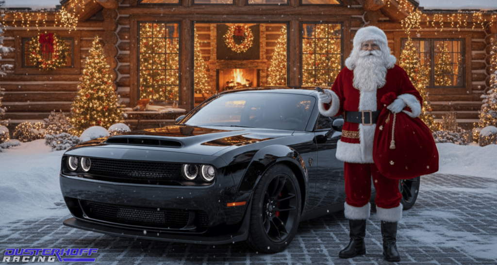 Santa standing next to dodge demon