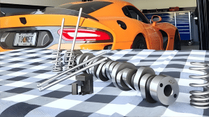 orange dodge viper in background table in frame showing dusterhoff racign cam