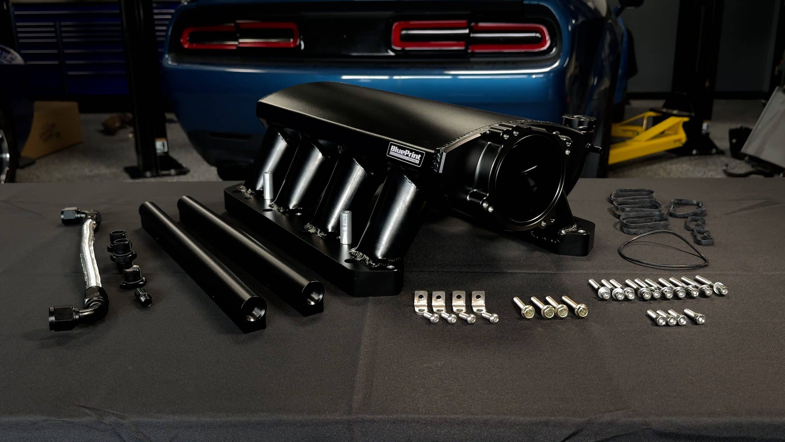 blue print intake manifold kit on table